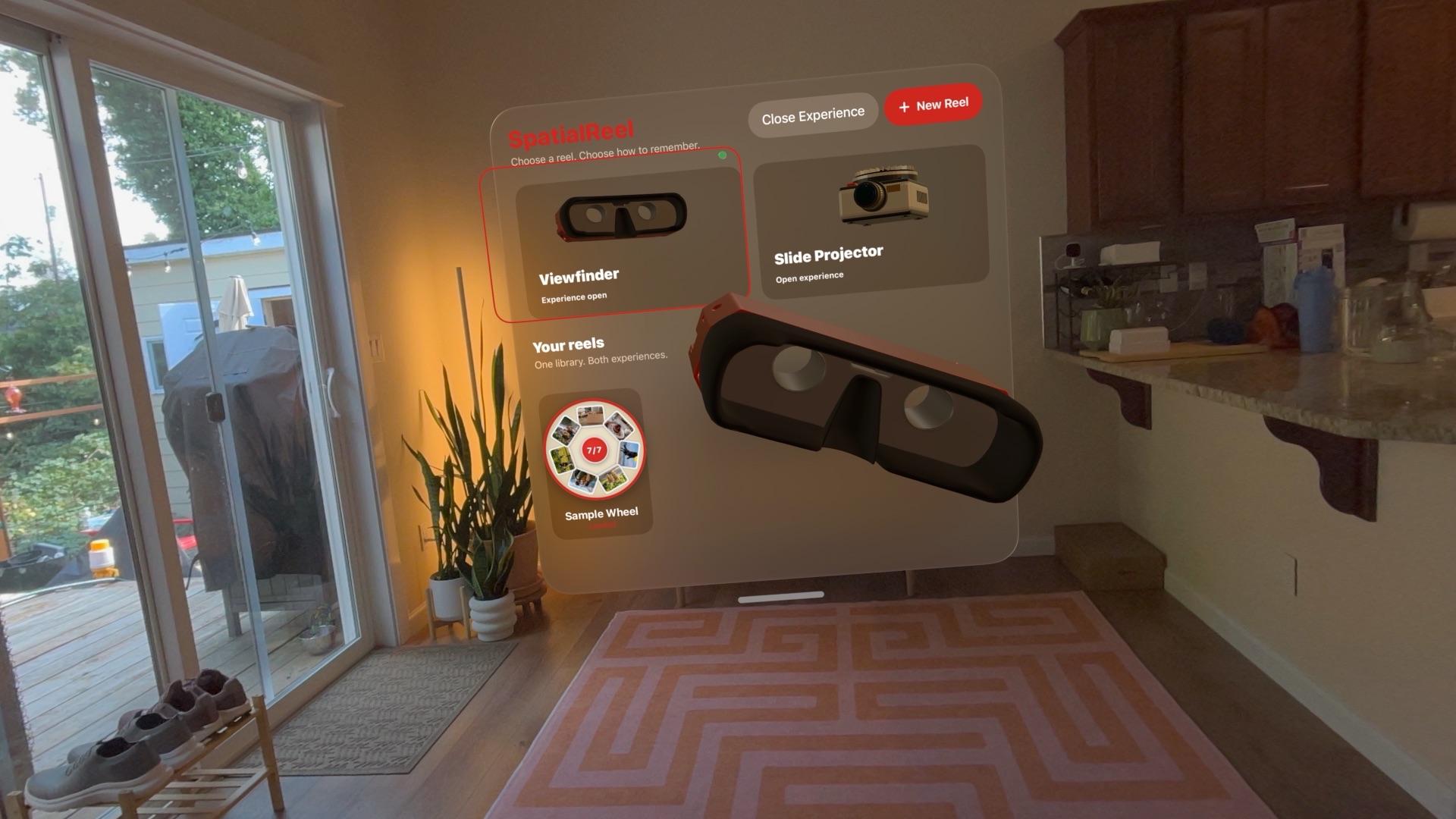 Spatial Reel Viewfinder floating as a three-dimensional object in Apple Vision Pro