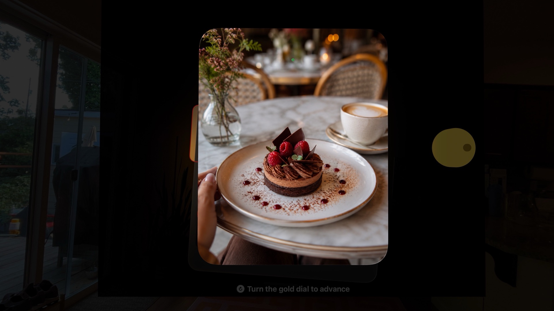 Dessert photograph viewed through the Spatial Reel Viewfinder