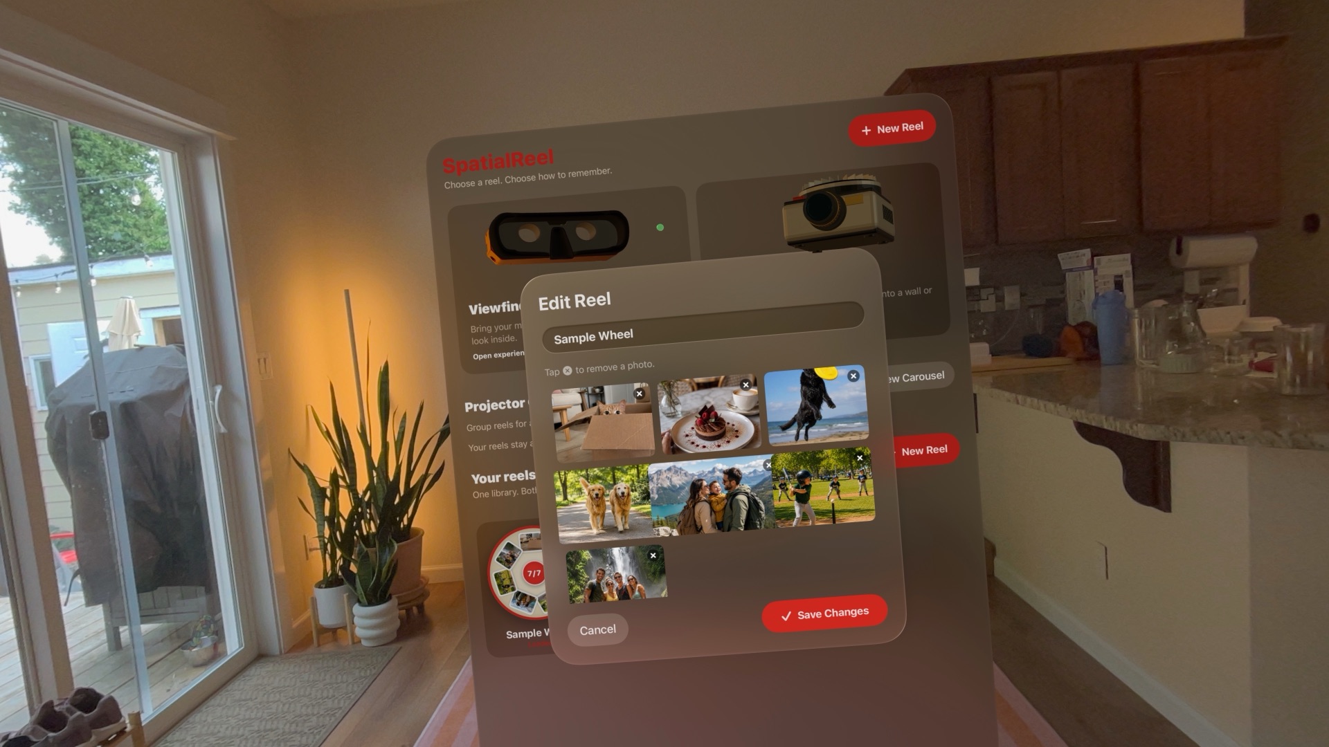 Editing a seven-photo reel in Spatial Reel on Apple Vision Pro