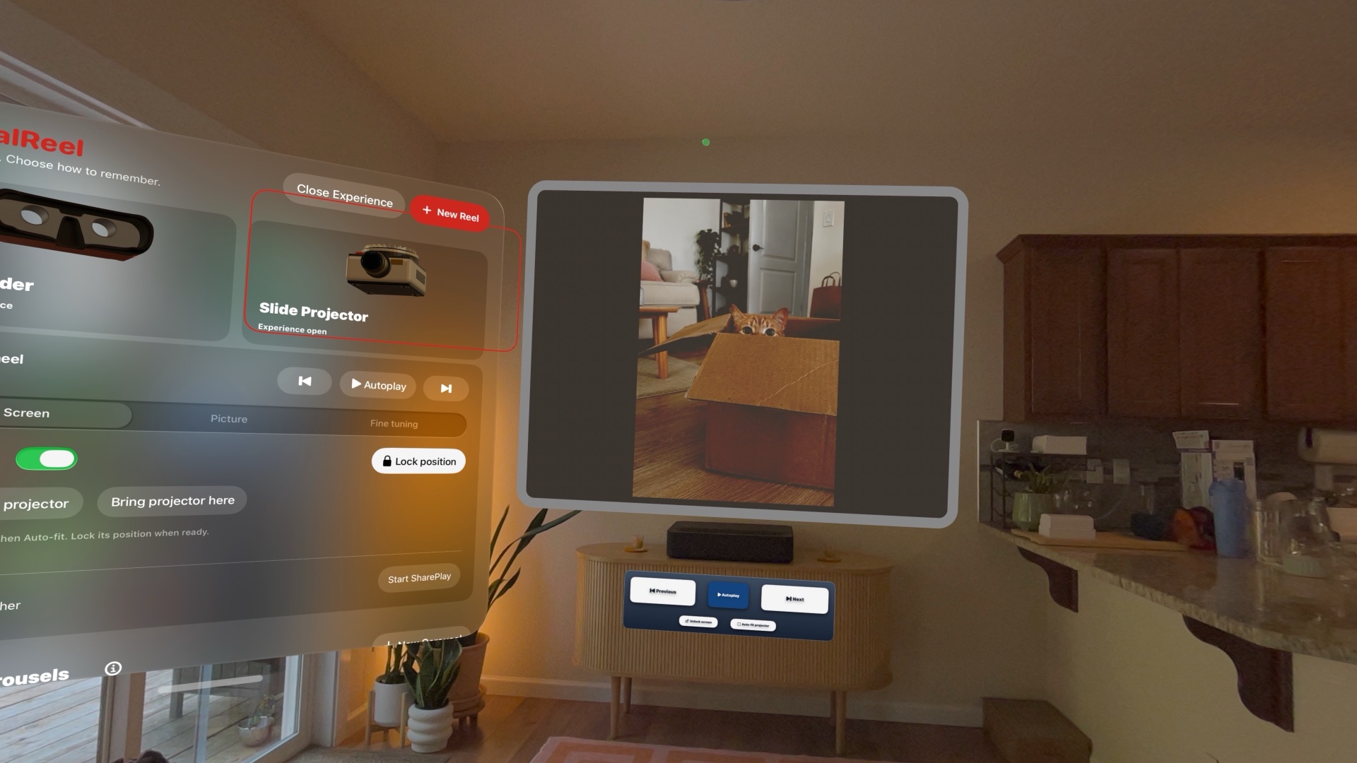 Spatial Reel displaying a portrait photograph on its virtual projection screen